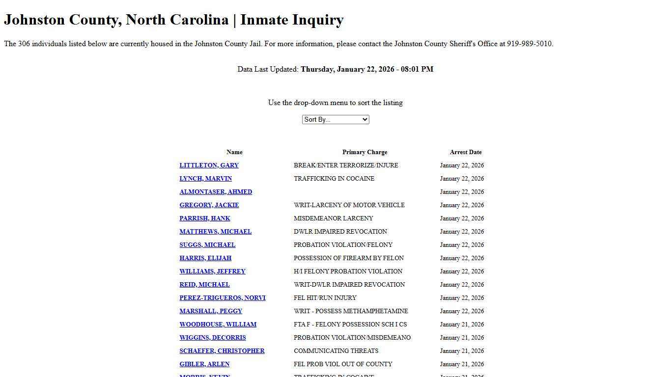 Johnston County, North Carolina Inmate Inquiry